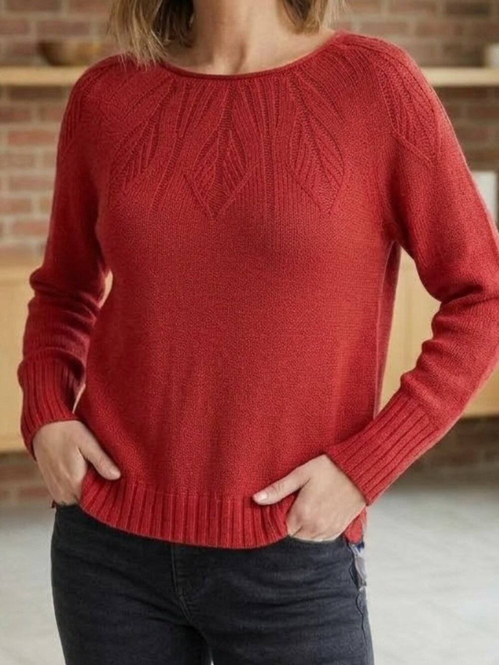 NWT Chaps Women Red Leaf Open Knit Sweater HIgh Low Hem Size 1X MSRP $66 Preppy